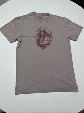Pharmacy Graphic Tee Small Taupe Brown Art Girl Cotton Short Sleeve Shirt